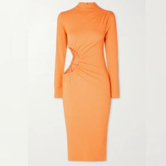Rotate Birger Christensen Alice Dress Mock Orange Cutout Midi Long Sleeve 4 Mock - Picture 2 of 13